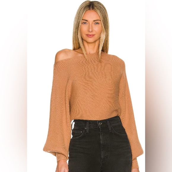 Lovers + Friends Tops - Lovers & Friends off shoulder tan dolman sleeves ribbed knit women’s xs boho